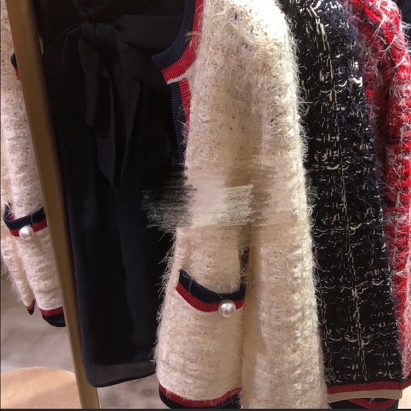 tweed cardigan Xs Japan shibuya brand cream beige - Picture 4 of 7